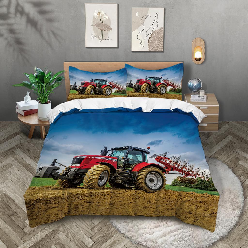 Tractor Pattern Grinding Three-Piece Quilt Cover Digital Printing Kit Quilt Cover Pillowcase Bedding