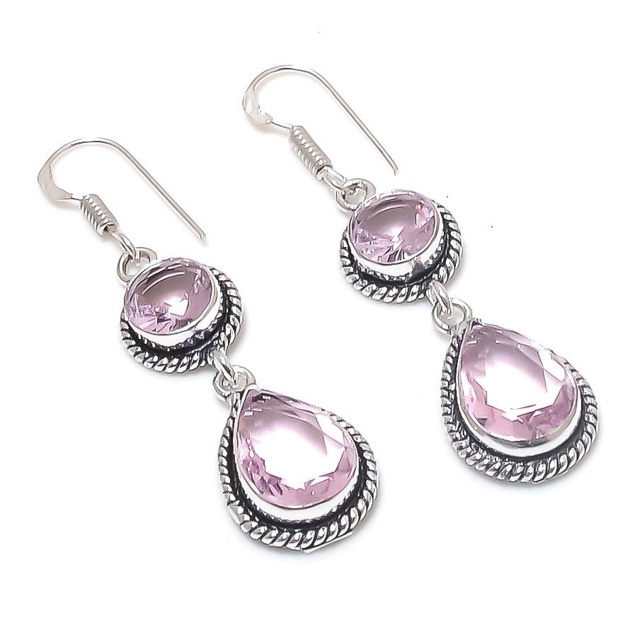 

Натуральный розовый кунцит, драгоценный камень, ручная работа, серьга из стерлингового серебра 925 пробы, 2,17 k2v66