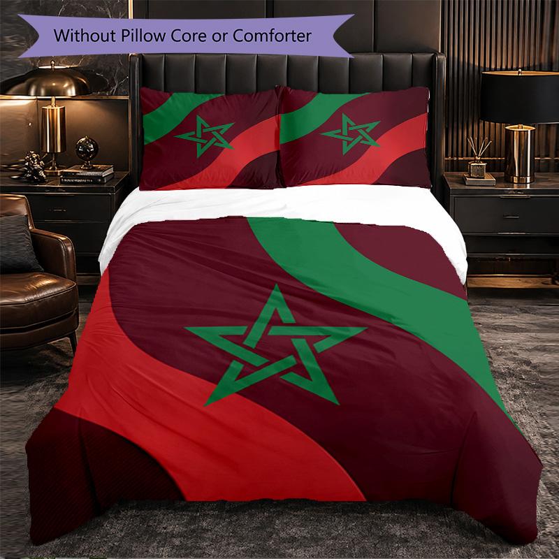 Ensemble de literie 3 pièces motif football Maroc Housse de couette douce en microfibre avec taies d'oreiller pour chambre à coucher