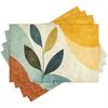 4 Stück Abstrakte Blatt-Platzsets – Modernes Kunstdesign in Orange, Grün & Blau, Maschinenwaschbares Polyester für Esstisch & Wohnkultur