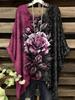 Plus Size Ladies Elegant Bohemian Print T-Shirt - Crew Neck Asymmetrical Hoop