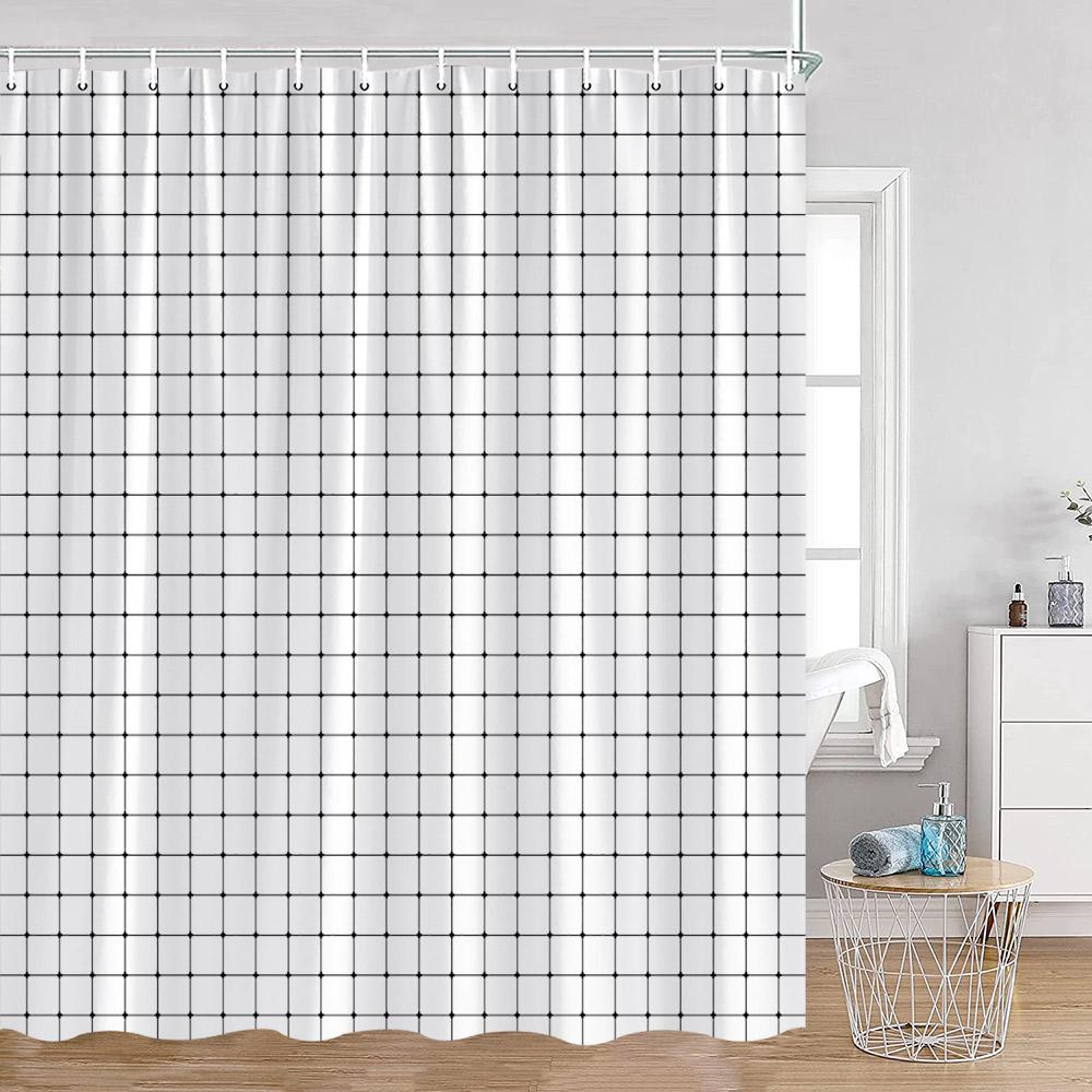Simple Checkerboard Shower Curtains Colorful Abstract Gingham Pattern Check Checkered Modern Nordic Bathroom Curtains Decor