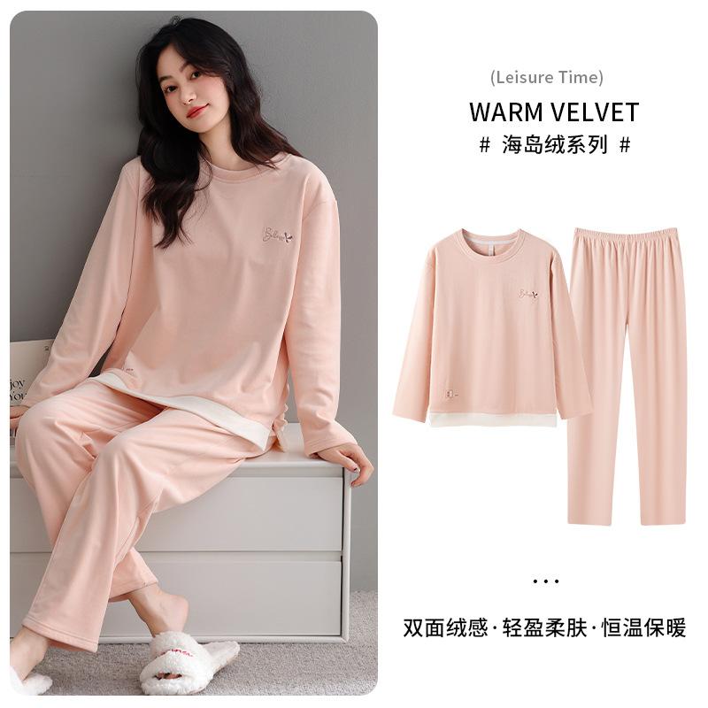 Pajamas Women Autumn And Winter Thin Velvet Island Velvet Warm Winter Thickened Coral Velvet Simple Can Be Worn Outside Loungewear