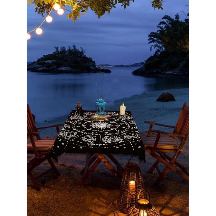 Indian Consigners Altar Cloth Zodiac Astro Witchcraft Alter Tarot Spread Table Cloth Wiccan Spiritual Sacred Cloth (Zodiac Silver)