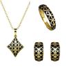 925 Plated  Jewelry Set for Woman Black Gold Enamel Ring Earrings Necklace Set Simple Party Earrings Women's Accessories