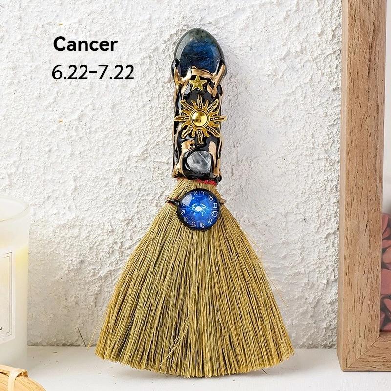 Exquisite Natural Crystal Column Point Stone Broom Handmade Mini Witch Broom Ornaments Rough Stone Broom Craft