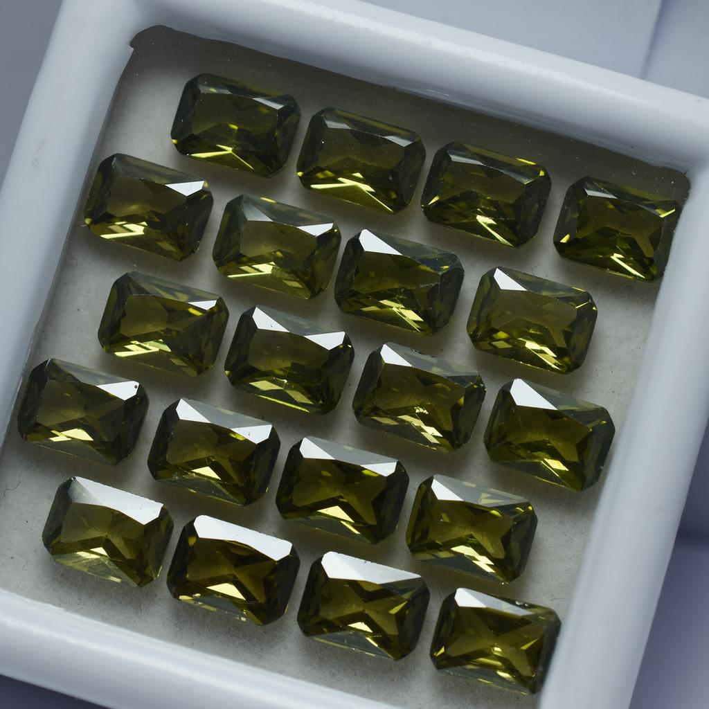 Green Sapphire CERTIFIED 15 Pcs Natural Emerald Cut Loose Gemstone 7x5 MM Lot S-5469546