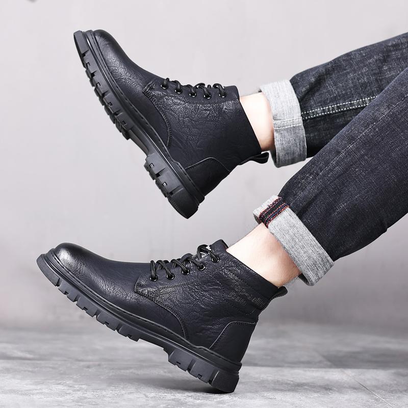 Fashion Fashion Men's Casual Leather Walking Boots Design High Top Outdoor Shoes New Men Motorcycle Boots All-match Comfy Ankle Boots