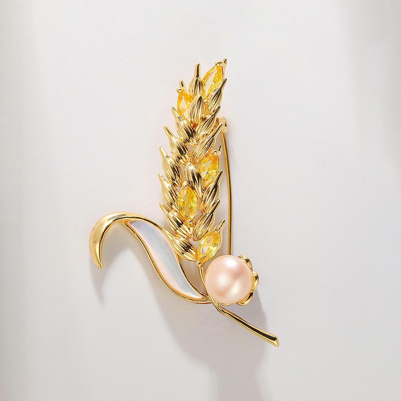 Exquisite Zircon Wheat Ear Brooch with Natural Shell  Freshwater Pearls