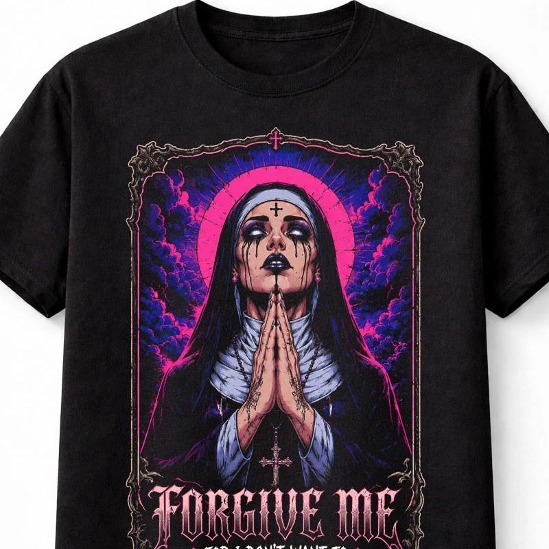 Forgive Me Gothic Nun Horror Dark Fantasy Unisex TShirt S