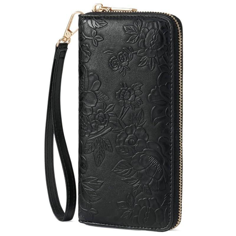 

GAEKEAO Women s Long Wallet PU Embossed Fashionable Zip Handbag Change Purse 20x10x3cm