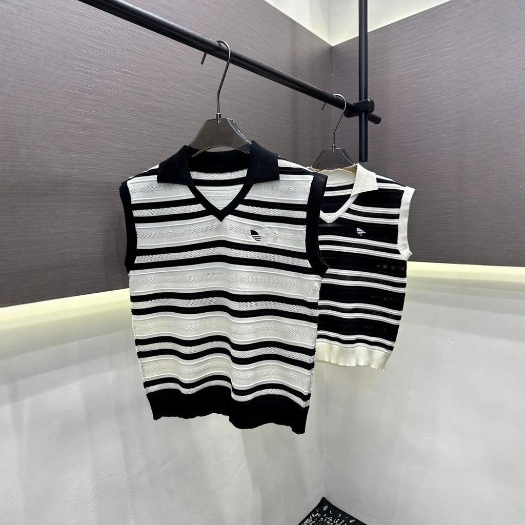 2026 European Striped Knit Lapel Vest: Chic Summer Casual Top