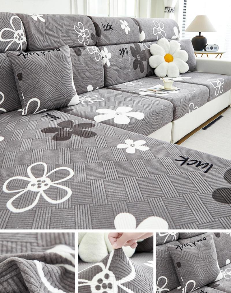Stretch Floral Sofa Seat Cushion Cover Elastic Fleece Armchair Couch Covers L-Shape Chaise Lounge Slipcover Combination Sofa Lid