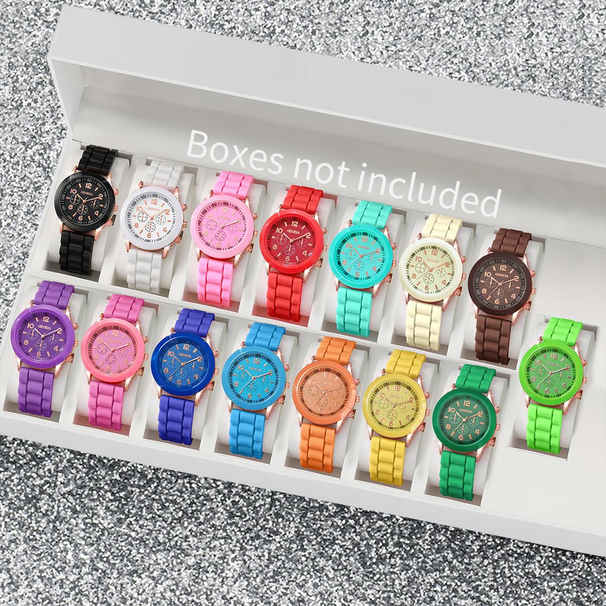 

15 шт./набор Женский модный набор часов конфетных цветов, Повседневный стиль кантри, Аналоговые кварцевые часы, Комбинированный набор(Коробка в комплект не входит)