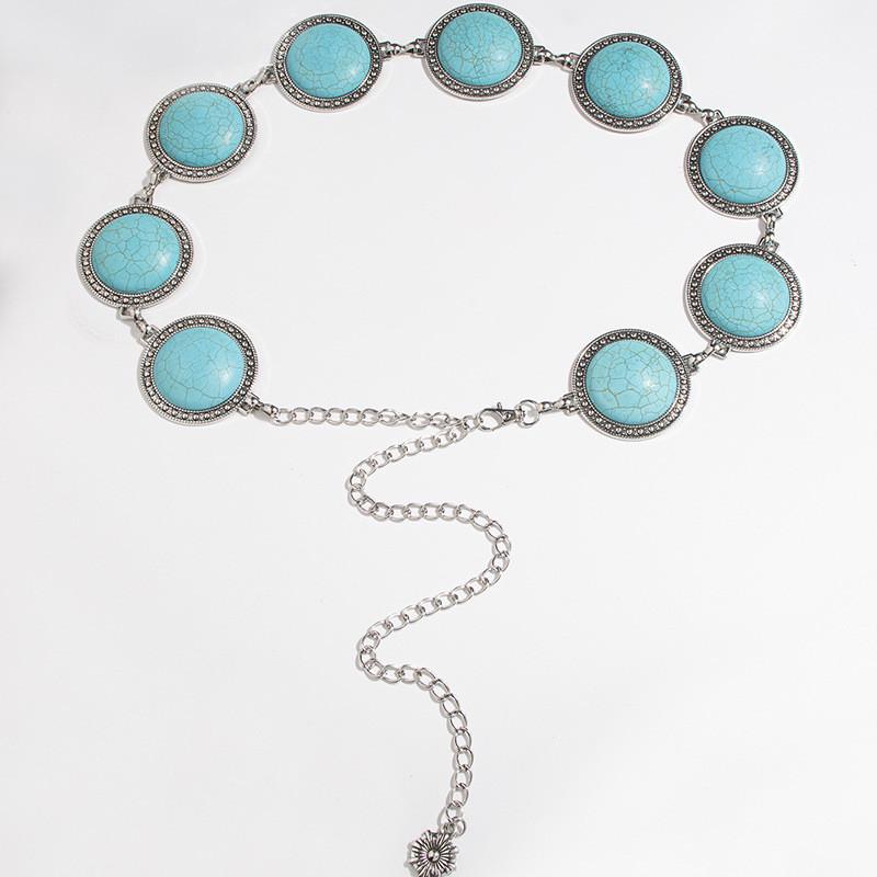 

Elegant Gold And Silver Heavy Metal Waist Chain With Turquoise Buckle For Adult Fashion срібний