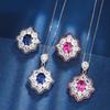 Huabi Jewelry Copper Bottom Gold-plated Simulated Red Corundum Royal Blue Spinel High-end Black Gold Color Separation Set Female 8*10