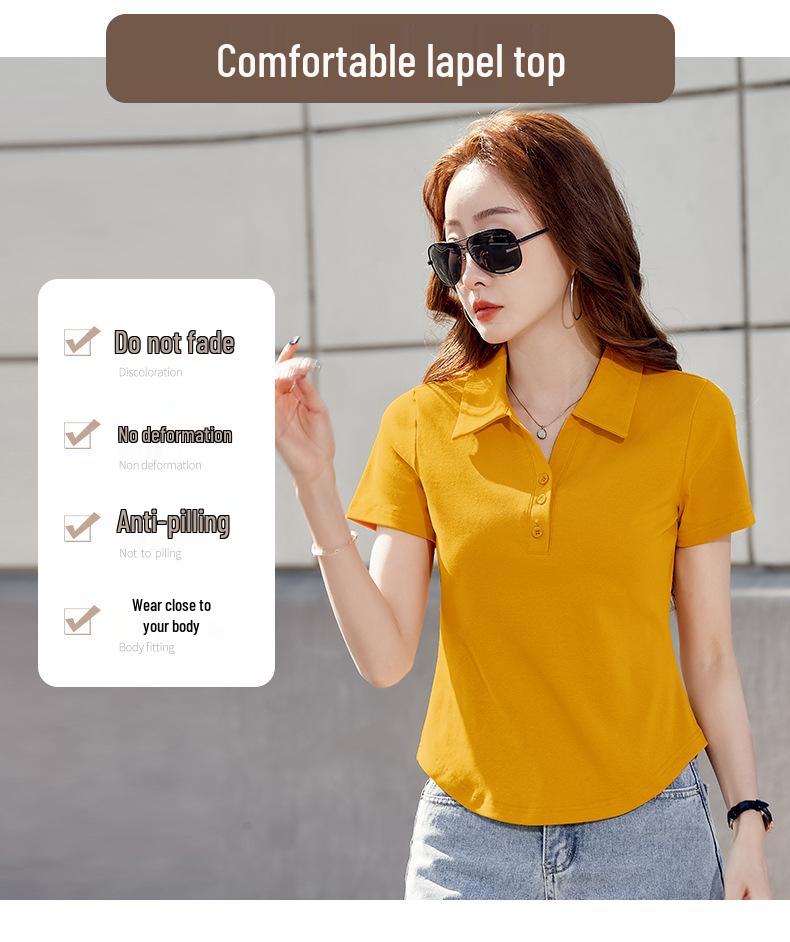 Women's Slim Fit Short-Sleeve Lapel Polo T-Shirt - High-End Summer Petite Top