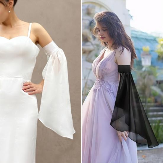 Women's Long Tulle Sleeves Detachable Gothic Chiffon Gloves for Halloween Medieval Wedding Party Renaissance Costume Accessories