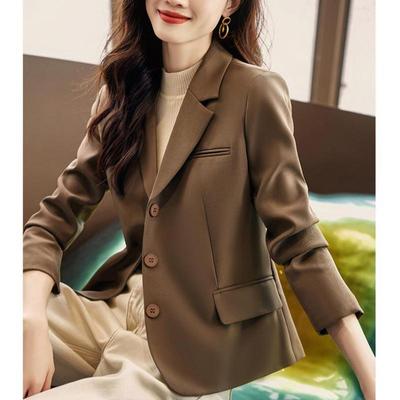 Printemps et automne petit costume manteau court à manches longues vert noir jolie pochette crantée simple boutonnage femmes Blazers