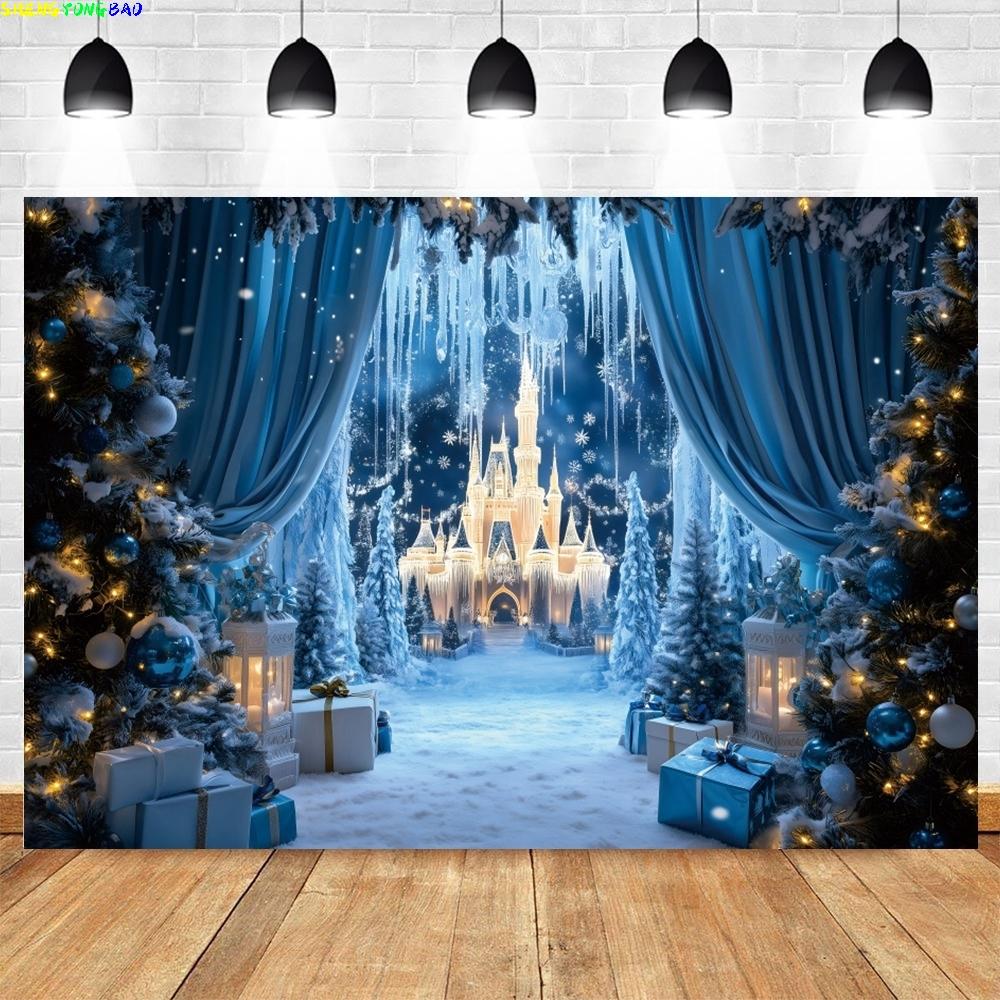 Winter Wonderland Ice and Snow Castle Photo Background Fairy Tale Princess Party Christmas Decor Photography Background Props