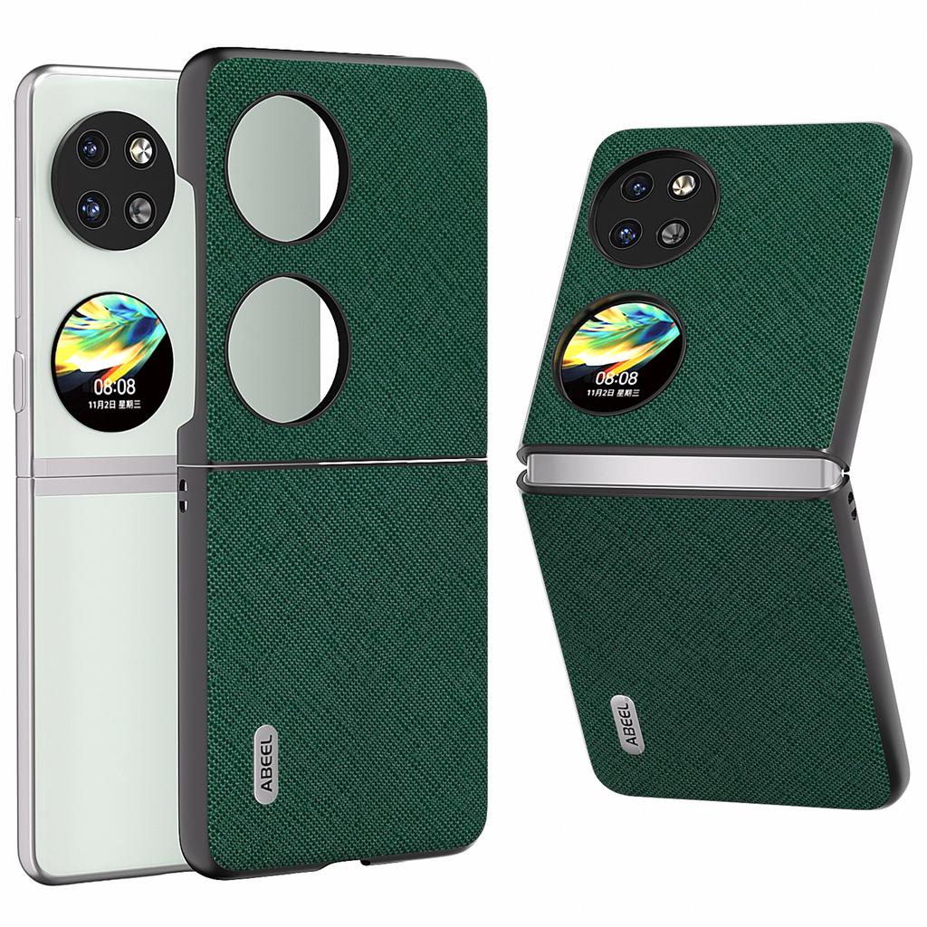 For Huawei Pocket 2 Cross Texture Phone Case Genuine Cow Leather Back Shell