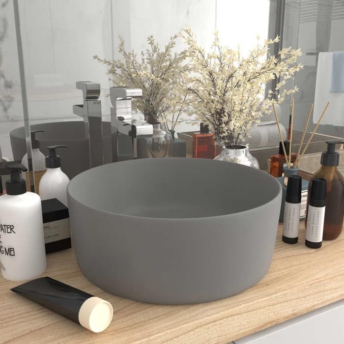 VidaXL Lavabo Rond de Luxe Vasque à Poser de Toilette Lave-mains de Salle de Bain Vestiaire Cuisine Maison Intérieur Gris 147015