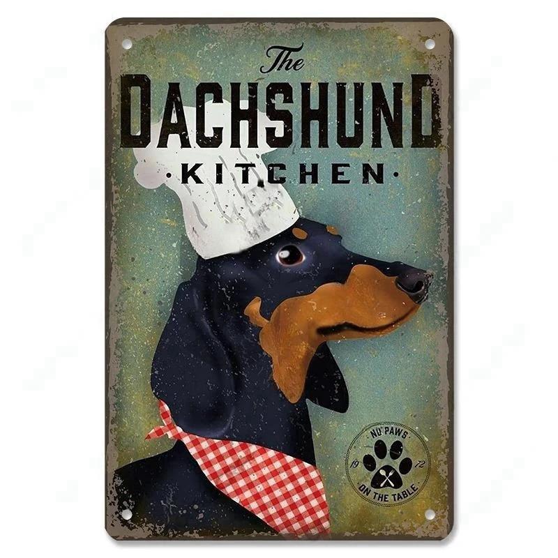 Pôster Vintage Cachorros Fofos de Estimação Placas de Metal de Estanho Dachshund Bulldog Placa de Metal Para Jardim Cafeteria Cozinha Decoração de Arte de Parede para Casa