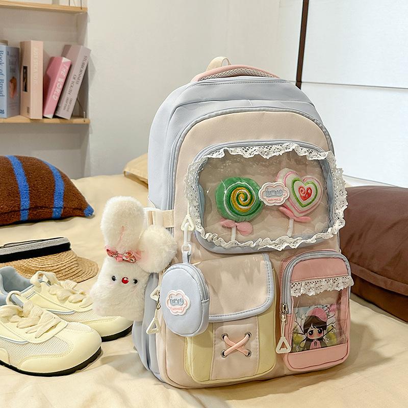 Schoolbag fresh and sweet large-capacity transparent pain bag backpack female Japanese high-value junior high school students backpack wholesale