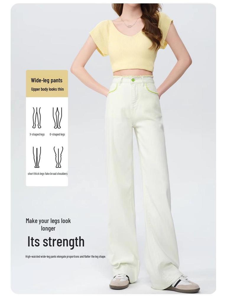 Women's High-Waisted Slim Straight-Leg Tencel Jeans - Summer 2025 Collection, White Wide-Leg Design