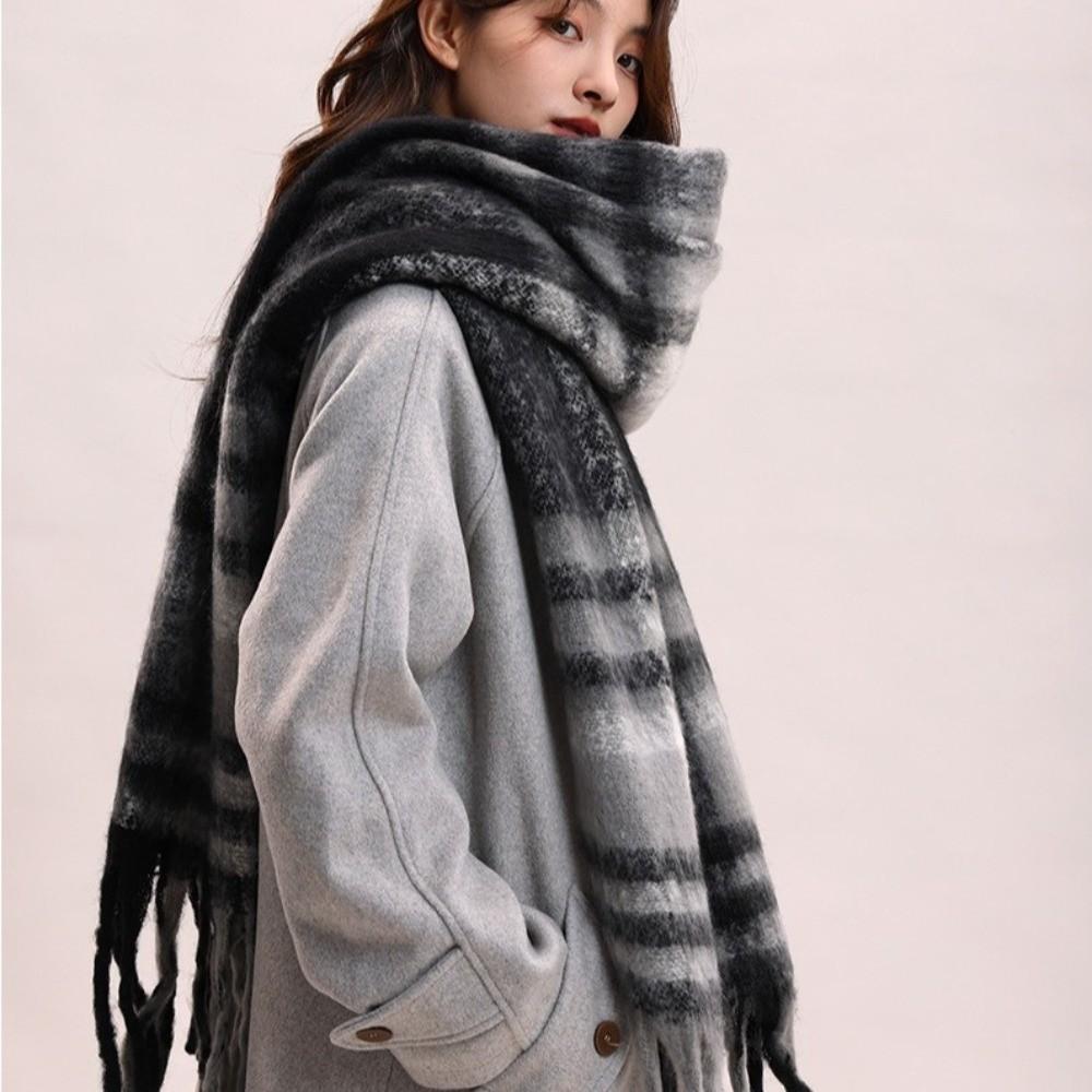 Mohair Winter Cashmere Scarves Tassel Long Shawl Elegant Plaid Wool Scarf  Women/Men