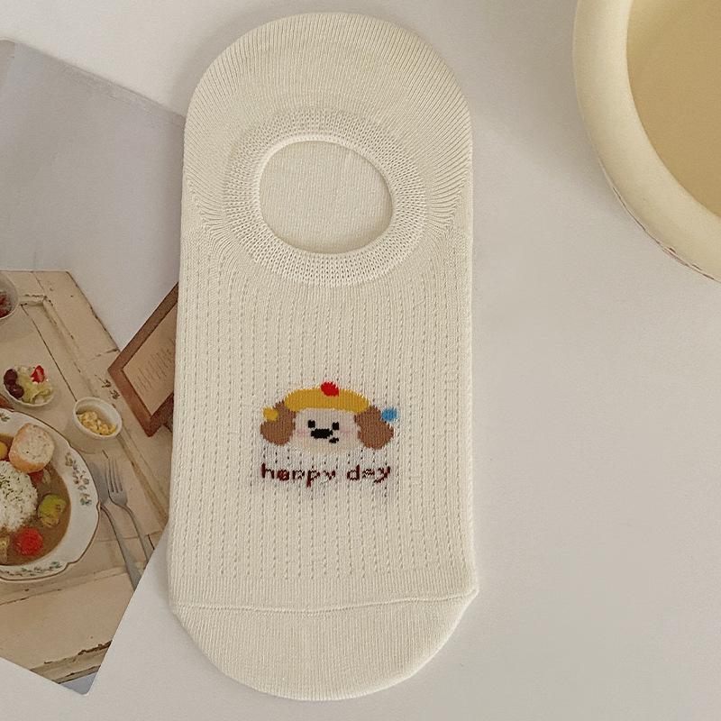 Female Summer Thin Cute Puppy Mesh Does Not Fall Off with A Low Top Shallow Mouth Invisible Socks