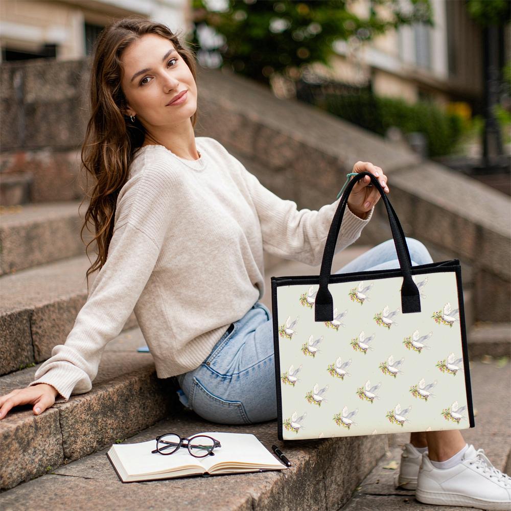 Cute Dove Print Tote Bag Casual Large Capacity Daily Outing Shoulder Handbag