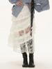 Women's Lace Skirt White Y2k Vintage Elegant Mid-length Skirt Ruffled Elastic Waist Korean Fashion Clothing
