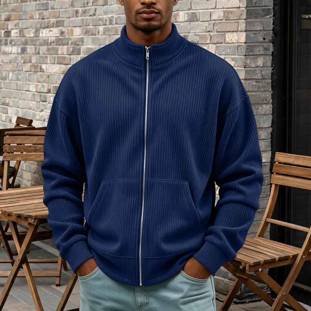 Herren Vintage Cord Reißverschluss Strickjacke Lässig Langarm Herbst Mode Pullover Jacke