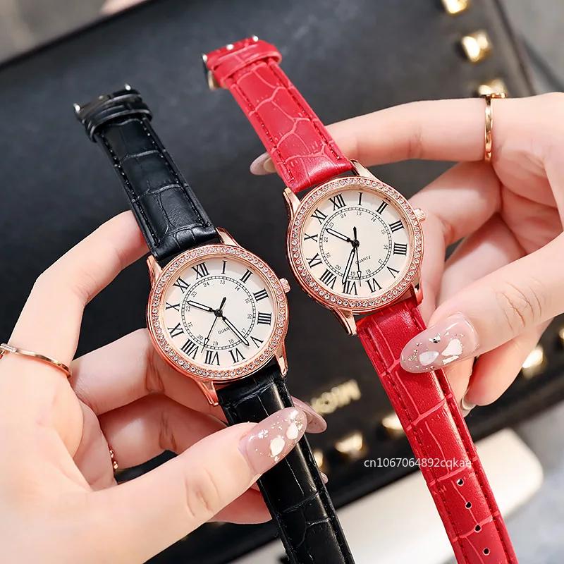 Ladies Luminous Quartz Watch Luxury Fashion Rhinestone Digital Leather Strap Casual Wristwatches Relogio Feminino Reloj Mujer