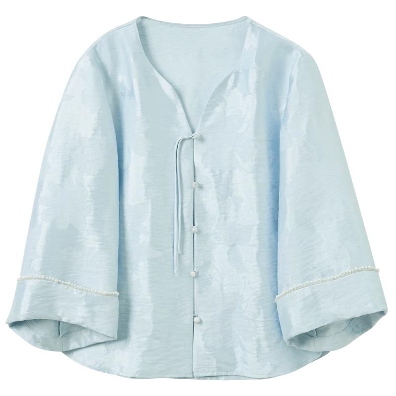 Sancai V-Neck Jacquard Cardigan with Chinese Knot Buttons M