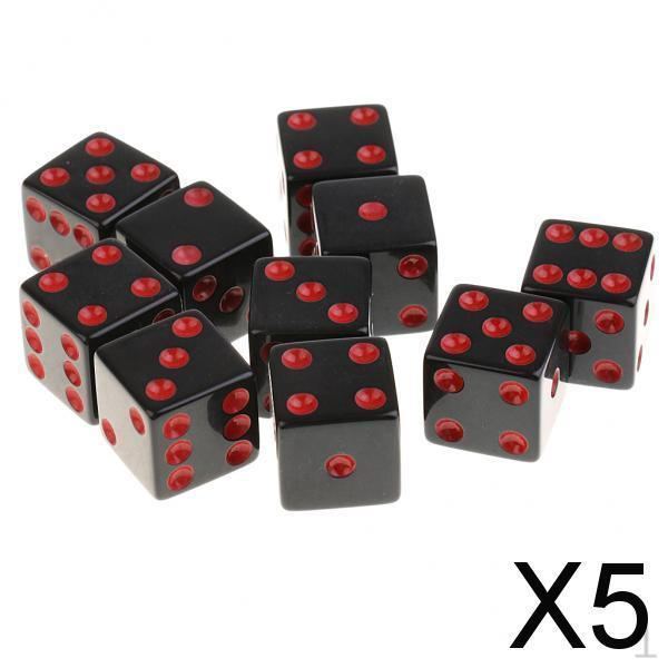 

5x10 Pieces/Set Plastic Dice D6 6 Sided Dotted for D&D RPG Toy Red Pips
