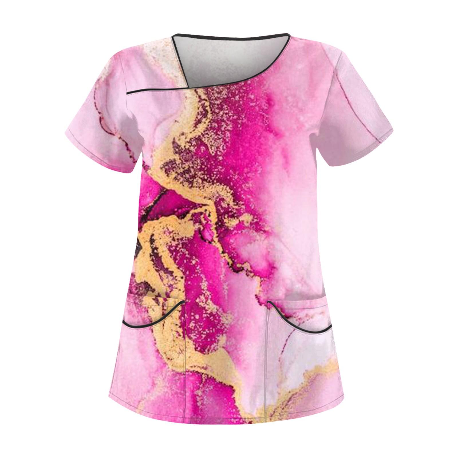 

Женская мода, униформа с принтом, комбинезон, футболка с наклонным воротником и двойным карманом, топ с короткими рукавами M