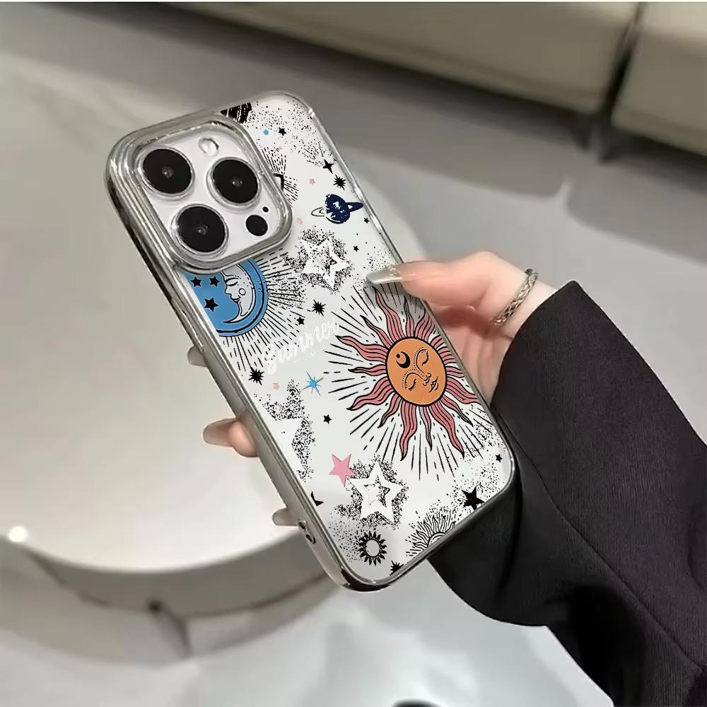 Stars and Moon Art Design Clear Phone Case For iPhone 17 Air 16 e 15 14 13 12 11 Pro Max Plus SE Plating Drop Coque Cover