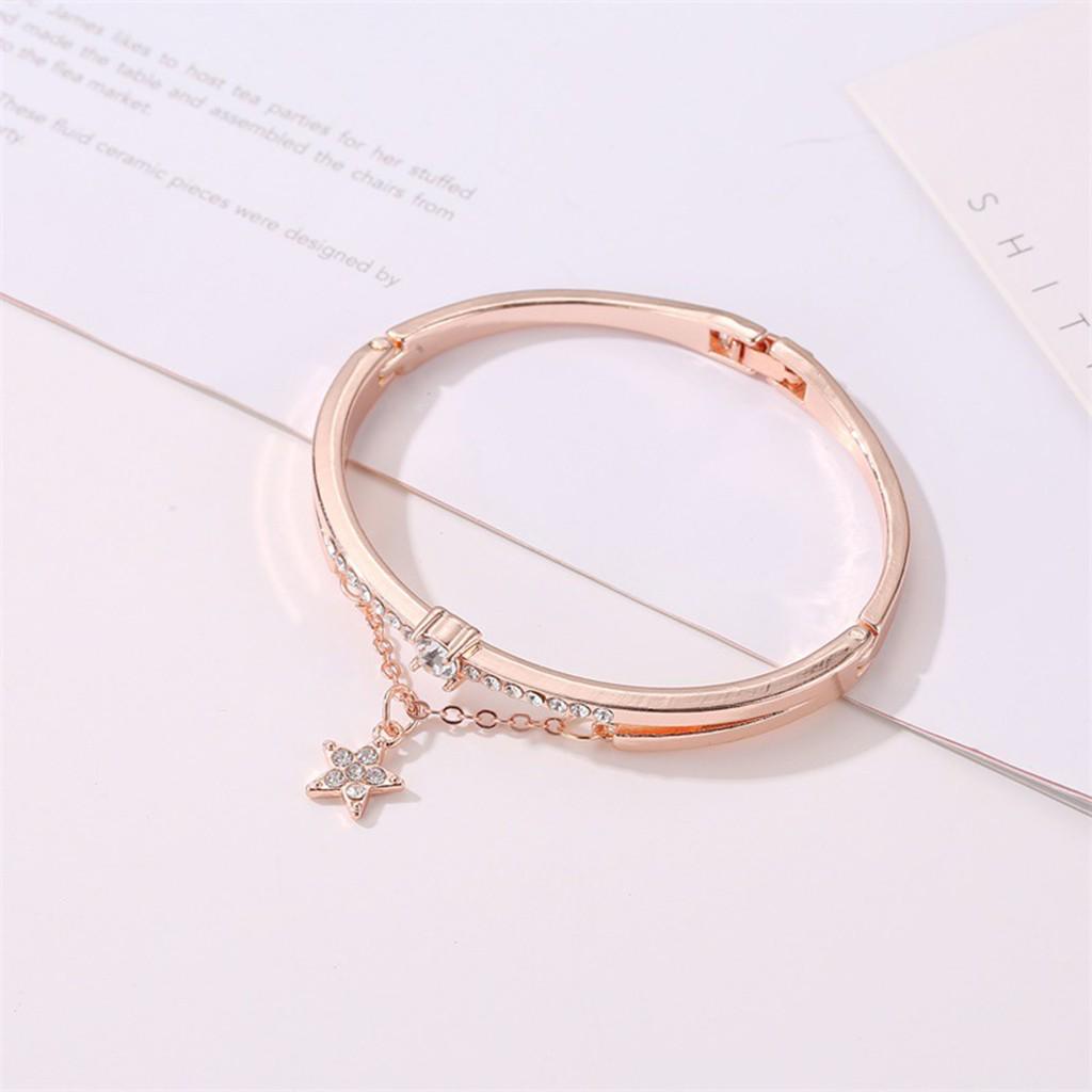 Women's Alloy Drill Five-pointed Star Hollow Chain Bracelet Charm Wrist Bangle