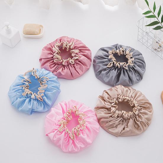 Waterproof Shower Cap Elastic Drawstring Double-Layer Water-Resistant Fabric Hair Protector Hair Care Bath Hat