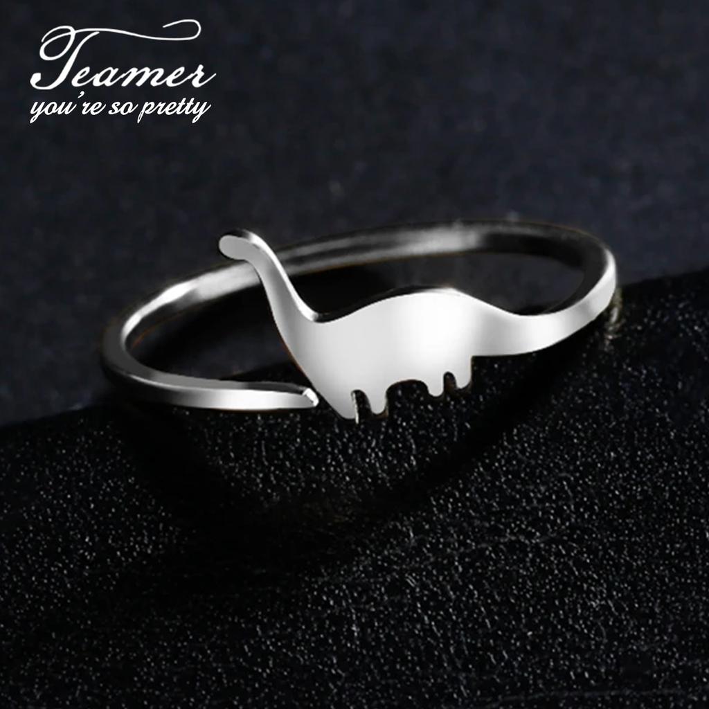 Teamer Cute Dinosaur Stainless Steel Ring Women Minimalist Open Adjustable Finger Ring Fashion Jewelry Birthday Gifts Wholesale