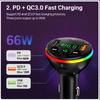 Bluetooth 5.0 FM Transmitter Car Charger 66W 3 Ports Fast Charging Car MP3 Player Handsfree Call RGB Light TF U Disk Car Voltage Detector