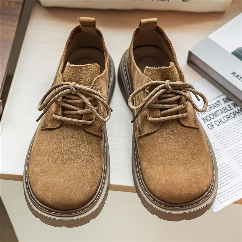 The first layer of cowhide spring lace-up big head shoes fashion dress casual shoes large size Martin shoes versatile outdoor men's shoes