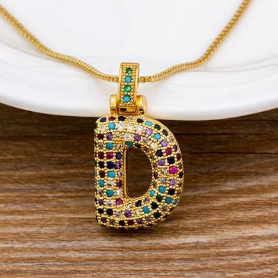 Nidin Fashion Luxury 26 Letters Copper Zircon Pendant Necklace for Women Rainbow Initials Name Necklace Wedding Party Jewelry