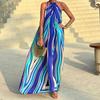 Summer new women's fashion print neck bohemian medium and long beach dress