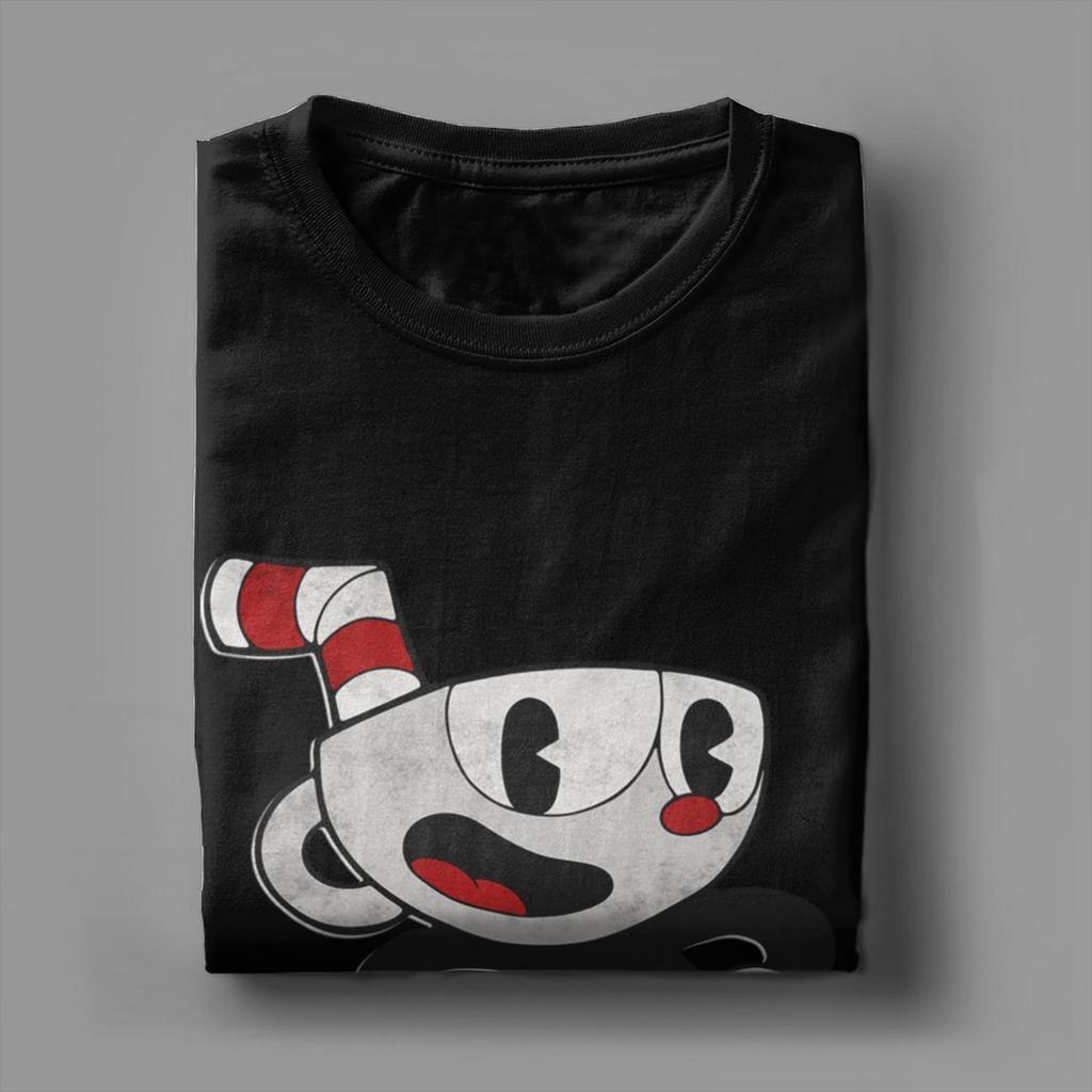 Cuphead Pose Cuphead T Shirt for Men 100% Cotton Leisure T-Shirts Round Neck  Tees Short Sleeve Clothing Plus Size