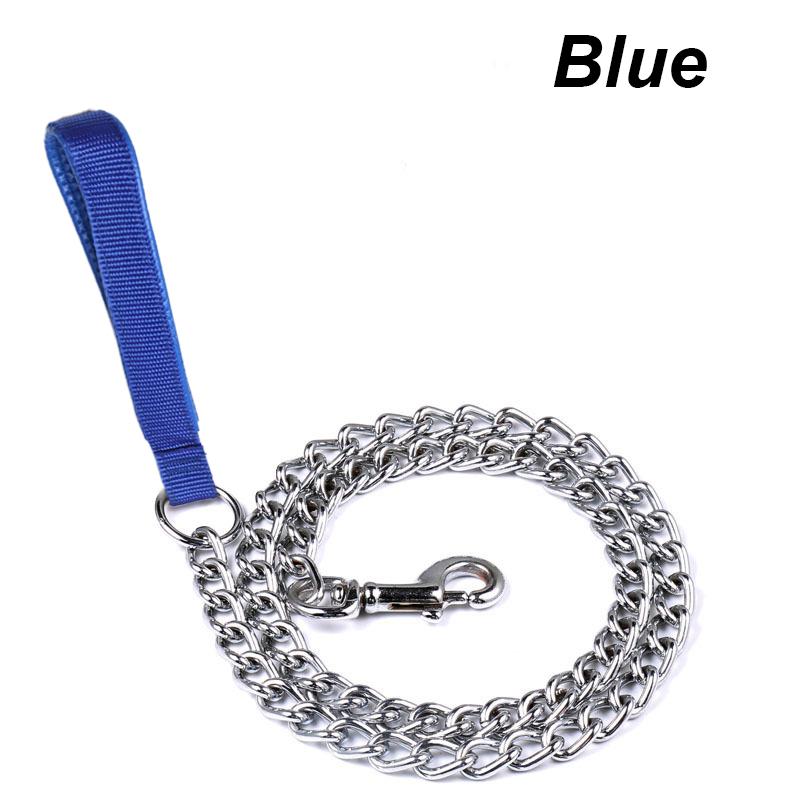 Cadena para Perro Correa de Metal Entrenamiento Correa para Mascotas Con Mango Suave Para Perros Medianos Grandes Cadena de Hierro Anti-Mordeduras Barra 120cm Cadena de Metal para Perros (Blue,4mm) azul