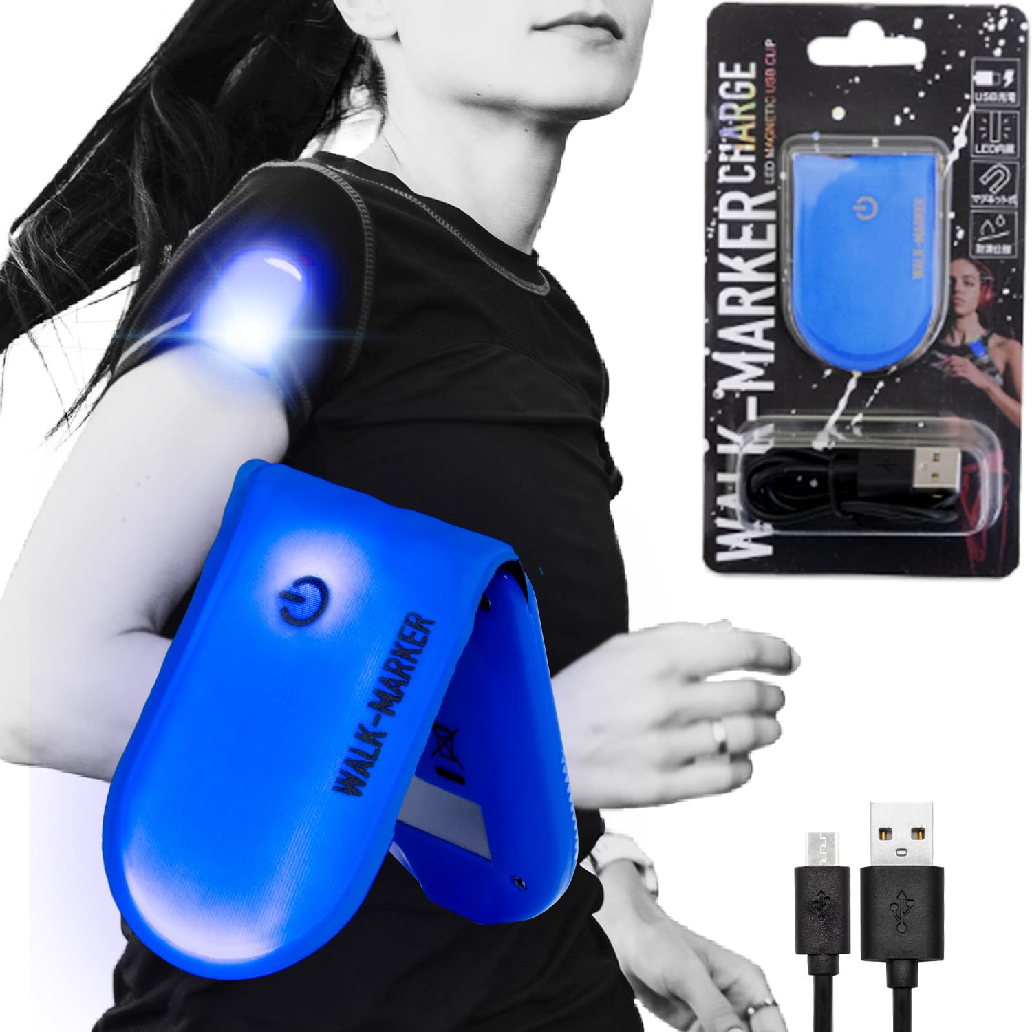 

HAPPYJOINT Walk Перезаряджуваний світлодіодний маркер для бігу, водонепроникний, світло, кліпса, миготливий, синій