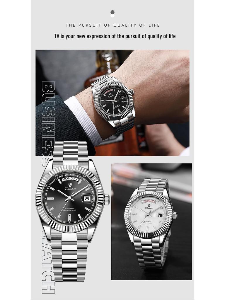 Durenwei 25 Gold Double Date Automatic Men's Waterproof Business Watch